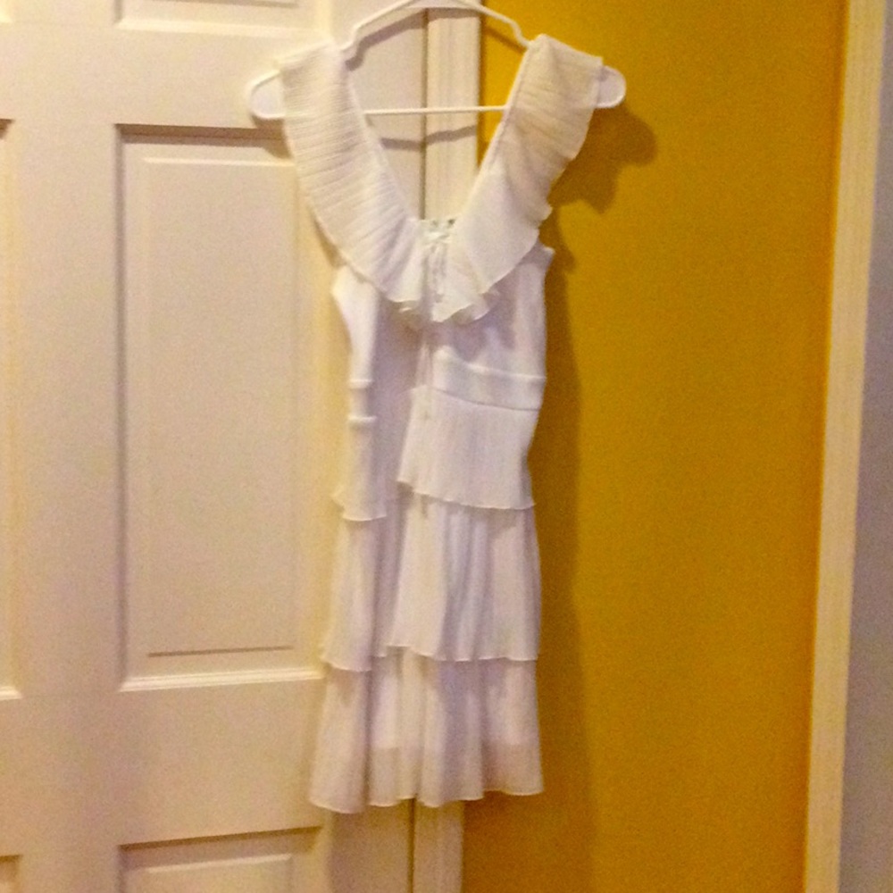 Express white chiffon midi dress with ruffles, XS.